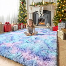 Amdrebio Purple Rainbow Rugs For Bedroom Girls Room Decor, Soft Fluffy C... - $43.95