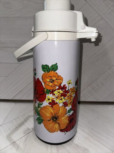 Vintage Poppy Flowers Air Pot Tea Coffee Beverage Dispenser Vacuum Carafe - $28.05