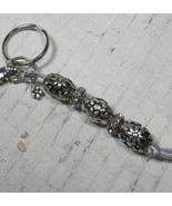 Metal Flower Barrel Bead Beaded Handmade Split Ring Keychain Hook Silver... - £15.56 GBP