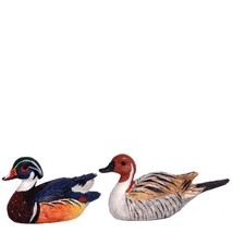 Dollhouse Wood Duck Decoy Pair Sitting/Swimming Bird Miniature Hunting - $8.55