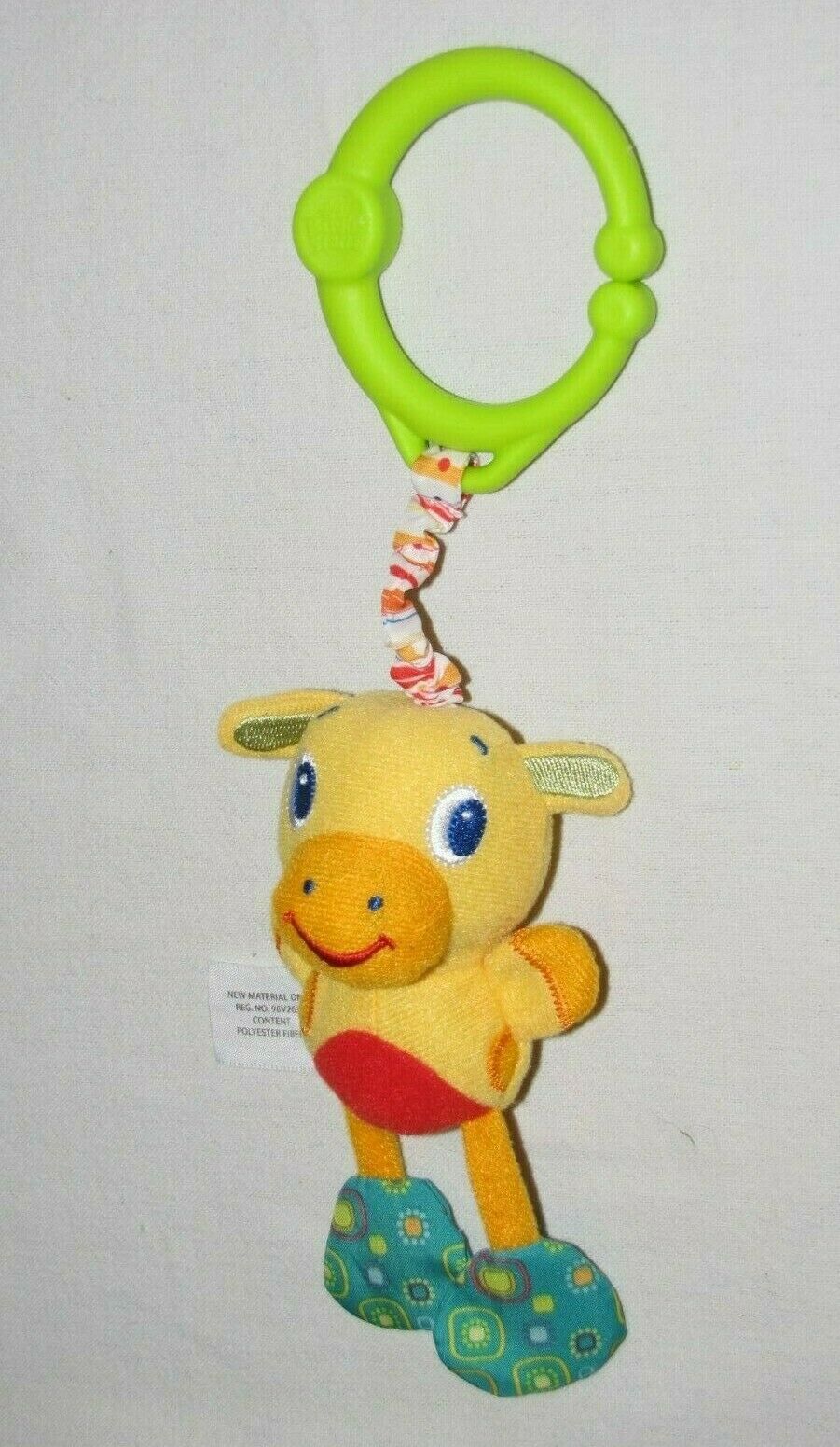 Bright Starts Baby Ring Link Clip On Baby Toy Jittery Pal Cow Giraffe Yellow - $17.81