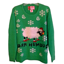 Ugly Christmas Sweater Womens L/XL Baa Humbug Novelty Fuzzy Sheep Green ... - £11.82 GBP