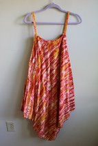 Vtg Muriel Chandler 30&quot; Caribatik Batik Orange Sleeveless Trapeze A-Line Dress - £42.03 GBP