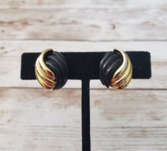 Vintage Monet Clip On Earrings - Black &amp; Gold Tone - $14.99