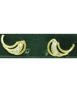 VINTAGE GOLD FILLED WAVE WITH CUBIC ZIRCONIA STUD EARRINGS - £3.14 GBP