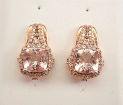 2.40ct Cushion Cut CZ Morganite Halo Unique Drop Earrings 14k Rose Gold Plated - £95.89 GBP