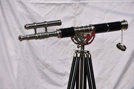 Antique Brass Telescope Wood Tripod Spyglass Double Barrel Scope For Astrology - £163.20 GBP