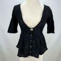 Anthropologie Knitted &amp; Knotted Light Mohair Blend Black Cardigan Vintage - £23.97 GBP
