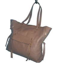 Kooba Everette Taupe Gray Leather Tote Shoulder Bag - LARGE-OUTER Pocket -FRINGE - £18.87 GBP