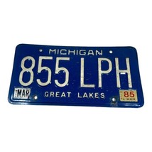 Vintage Michigan 1985 Blue License Plate #855 Lph Tag Man Cave Great Lakes - £14.94 GBP