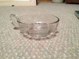 VTG Small etched Serving Bowl WIth Handle 4.75&quot; Clear Glass Relish Jelly Etc - £10.41 GBP