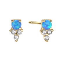 18 Carat Gold Vermiel Blue Opal Earrings Diamond Accents Hallmarked - £23.32 GBP