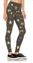 CHASER LA Gold Metallic Distress STAR Detail LEGGING Fleece Pant GREY - £60.63 GBP