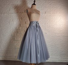 Gray Wide High Waist Long Tulle Skirt Women Custom Plus Size Tulle Skirt image 2