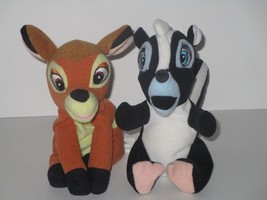 Walt Disney World 7&quot; Bambi Deer &amp; Flower Skunk Beanbag Plush Stuffed Animals - £9.50 GBP