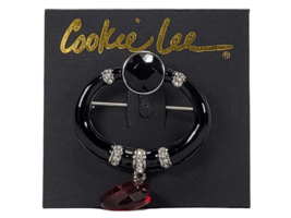 Cookie Lee Pin - Black with Red Colored Genuine Crystal Lapel - £5.99 GBP