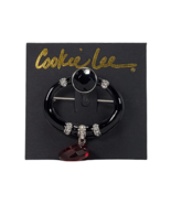 Cookie Lee Pin - Black with Red Colored Genuine Crystal Lapel - $7.58