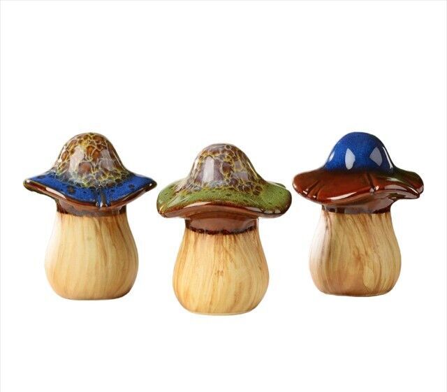 Mushroom Toadstool Figurines Set of 3 Ceramic 4.9" High Garden Home Decor - $34.64