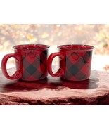 2 Bay Island Red and Black Argyle Check Plaid Oversize Mug Hot Chocolate... - £23.49 GBP