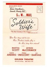 Soldier&#39;s Wife Ad Flyer Golden Theatre New York 1944 Rose Franklin Smash... - $13.86