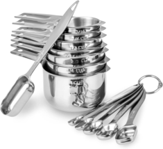 13-Piece Measuring Cups and Spoons Set, 18/8 Stainless Steel Heavy Duty Ergonom - £28.41 GBP
