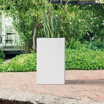 20&quot; H Solid White Concrete Square Plant Pot Tall Flower with Drainage Ho... - £55.52 GBP