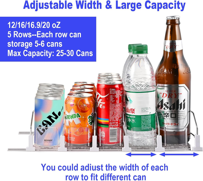 Drink Organizer for Fridge (Adjustable Width), 16.5” D Soda Can Fridge Drink Org Item image 5