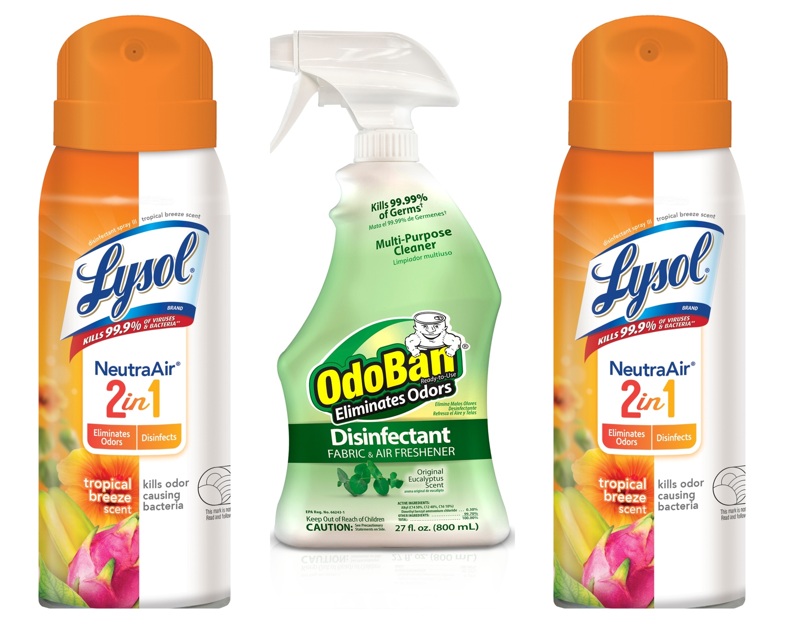 Lot of 2 Cans 10 oz Lysol NeutraAir 2 in 1 Aerosol & OdoBan Disinfectant 27 oz - $29.99