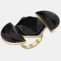 New NOS House of Harlow 1960 large chunky black scarab gold tone cocktail ring 6 - £19.77 GBP