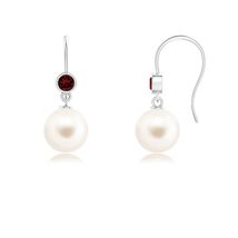 ANGARA Freshwater Pearl Earrings with Bezel Garnet in Silver (Size-8mm) - $214.26+