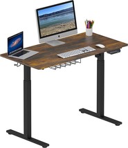 Shw Memory Preset Electric Height Adjustable Standing Desk, 48 X, Rustic Brown. - £155.85 GBP