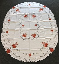Christmas 72X90&quot;&quot; Embroidered Poinsettia Embroidery Oval Tablecloth Polyester - £61.35 GBP