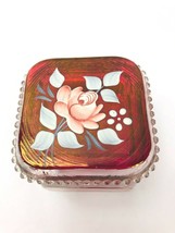 Westmoreland Ruby Red Glass Trinket Box Lid Footed Rose Vtg Signed Org Sticker - £26.41 GBP