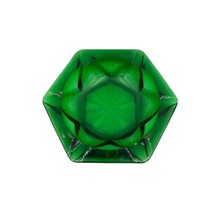 VTG 5&quot; Emerald Forest Green Glass Hexagon Cigarette Ashtray Star Triangle MCM  - £10.03 GBP