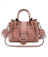 Double Leather Bucket Handbag - Pink - £53.49 GBP