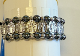 Saint Benedict Medal Hematite Rope Adjustable Bracelet, New #AB-344-R2 - $6.98 CAD