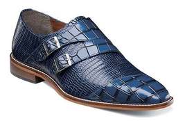 25458 Stacy Adams Leather Shoes Toscano Double Monk Strap Black Navy image 8