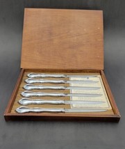 Set 6 Carvel Hall Knife Vintage 1950s USA Stainless Steak Knives W/Wood ... - $56.09