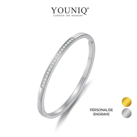 YOUNIQ ELAINE Silver Titanium Bangle / Bracelet with Cubic Zirconia EG - $109.99
