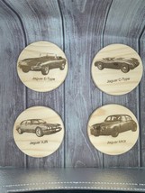 Vintage Jaguar Car Coasters - Set of 4 Round Pine Drink Coasters with E-... - $29.99