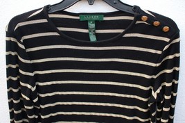 Ralph Lauren Insignia Buttoned Shouler Black Gold Striped Lurex Sweater ... - $39.59