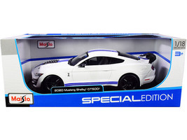 2020 Ford Mustang Shelby GT500 White w Blue Stripes Special Edition 1/18 Diecast - £45.30 GBP