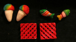 Lot of 3 Pairs of Colorful Stud Earrings RAINBOW SNOWCONE Waffle FISH  N... - $7.00