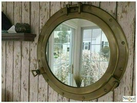20&quot; Antique Brass Maritime Ship Boat window Wall Mirror Porthole Decor - $136.28