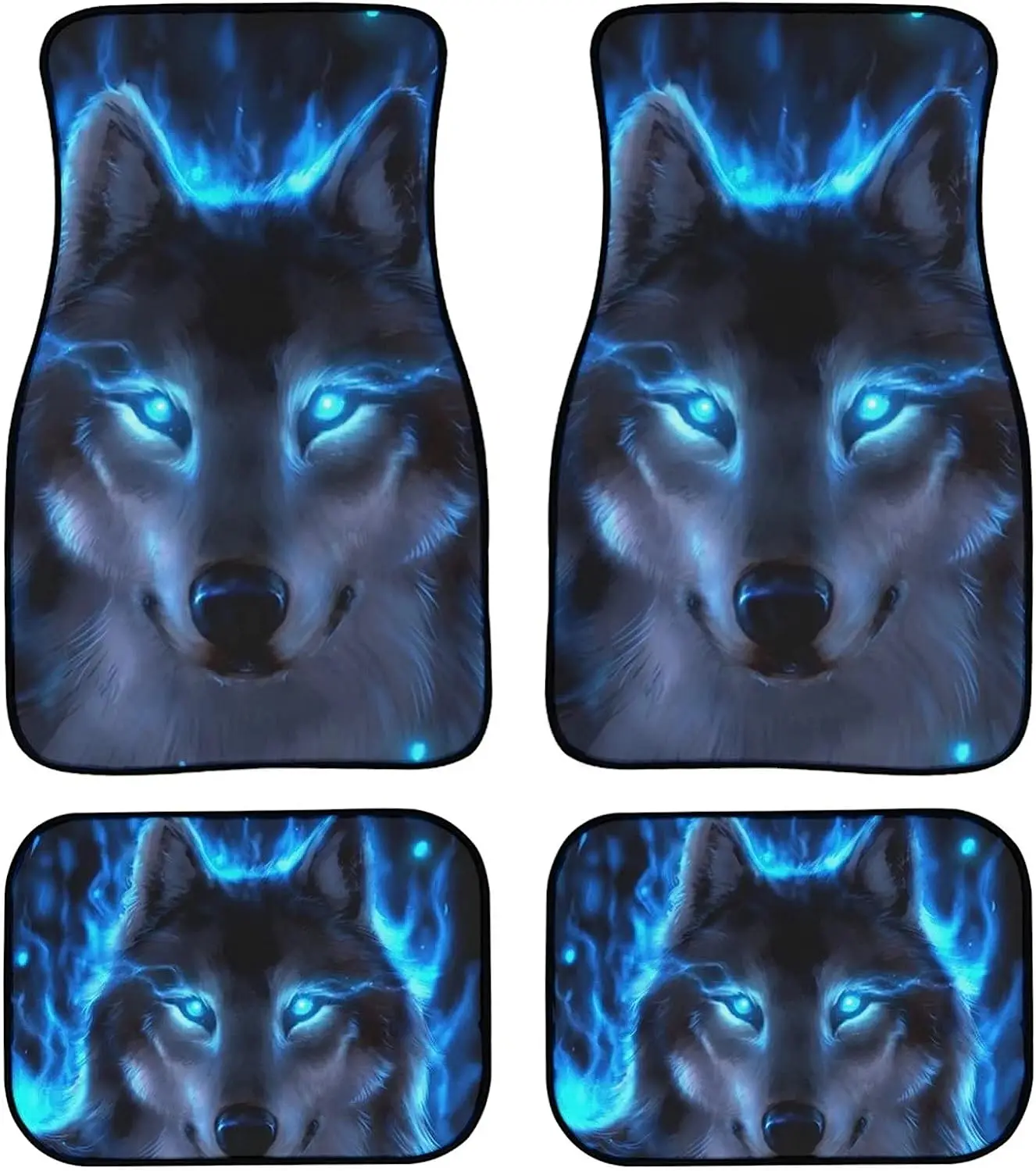 Blue Wolf Printed Universal Car Floor Mats Cushion Car Accessories Front Back - £34.34 GBP