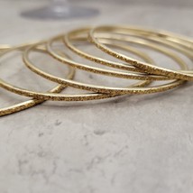 Dark Gold with Gold Glitter Thin Metal Bangles Metallics Stack of 6 - $258.82 MXN