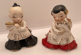 Vintage Japan boy and girl figures figurines cork bottom crazing Boy W Flute Fan - £14.93 GBP