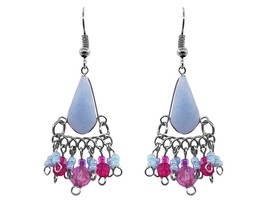 Teardrop Stone Cabochon Multicolored Crystal Beaded Metal Dangle Earrings - Wome - $14.84