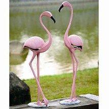 Ebros Large Set of 2 Colorful Tropical Rainforest Pink Flamingo Garden Statues - £516.99 GBP