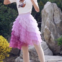 PINK A-line Tiered Tulle Skirt Women Girl Custom Plus Size Fluffy Tulle Skirt